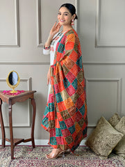 Designer White Kurti With Bandhani Dupatta