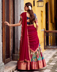 STUNNING NAVY BLUE ZARI WEAVING ONAM WEAR HALF SAREE LEHENGA