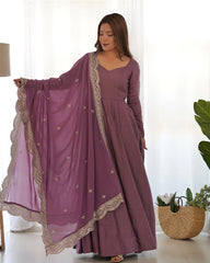 Beautiful Onion Color Pure Chanderi Silk Three Piece Anarkali Suit