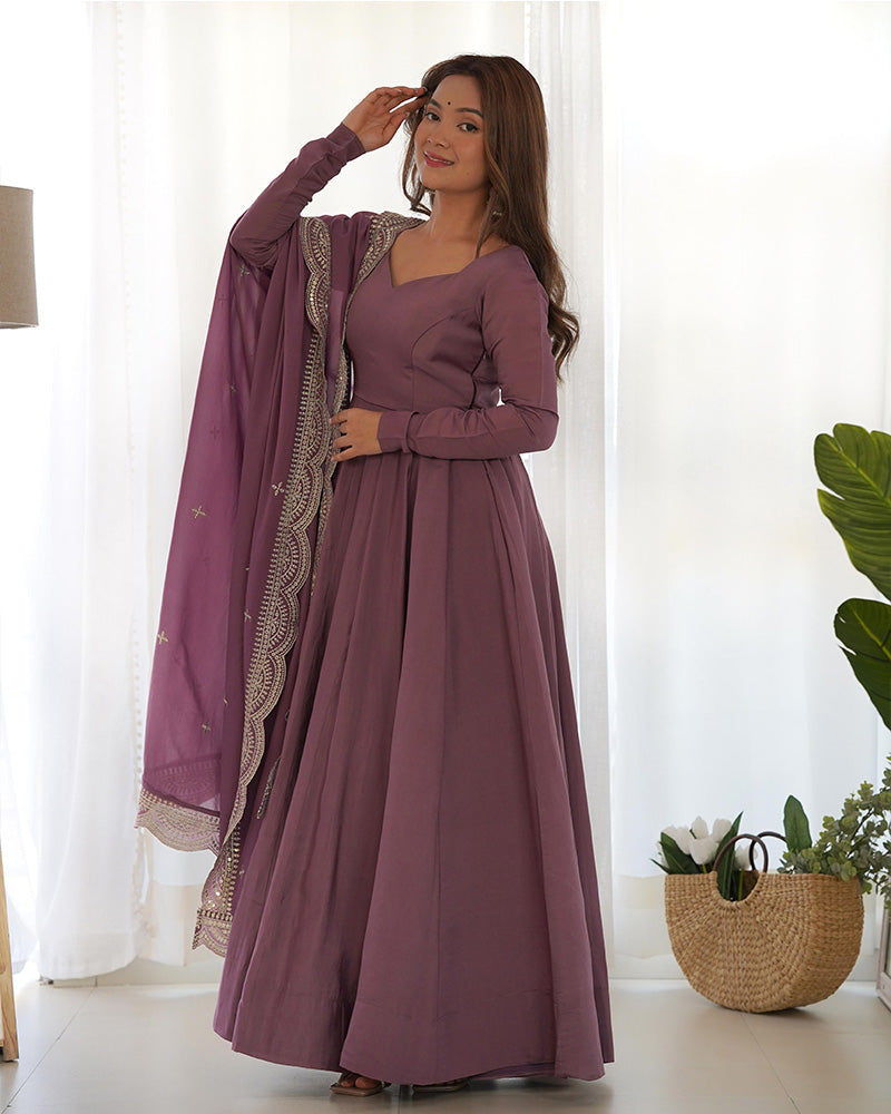 Beautiful Onion Color Pure Chanderi Silk Three Piece Anarkali Suit