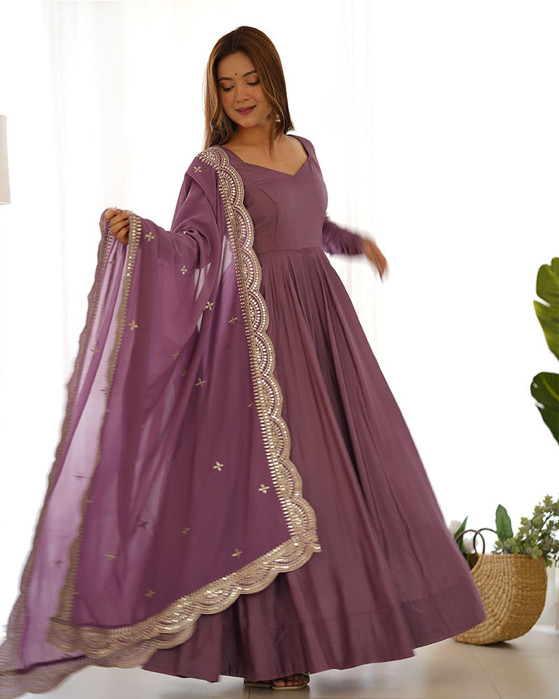 Beautiful Onion Color Pure Chanderi Silk Three Piece Anarkali Suit