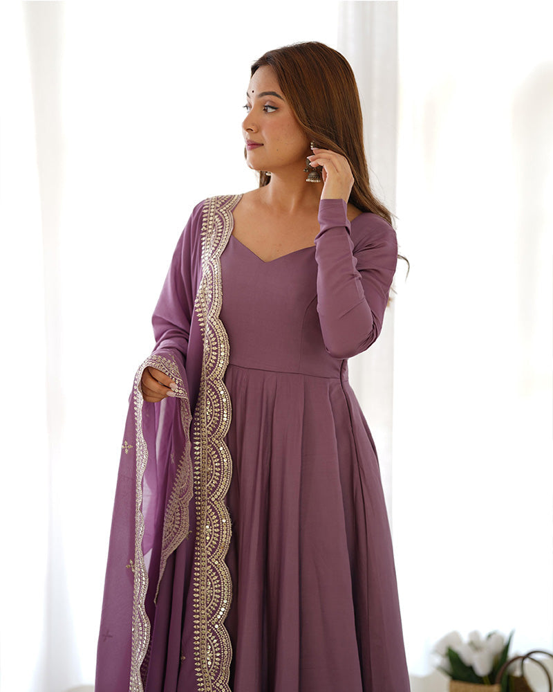 Beautiful Onion Color Pure Chanderi Silk Three Piece Anarkali Suit