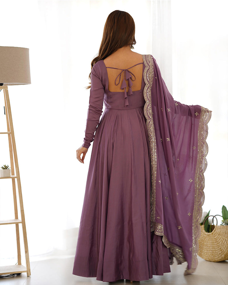 Beautiful Onion Color Pure Chanderi Silk Three Piece Anarkali Suit