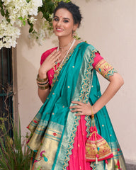 Traditional Paithani Jacquard Sik Half Saree Lehenga Set For Wedding