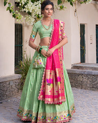 Traditional Paithani Jacquard Sik Half Saree Lehenga Set For Wedding