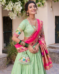 Traditional Paithani Jacquard Sik Half Saree Lehenga Set For Wedding