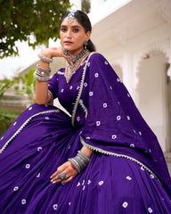 TRADITIONAL BANDHEJ PRINT PURE CHANDERI BEAUTIFUL LEHENGA CHOLI