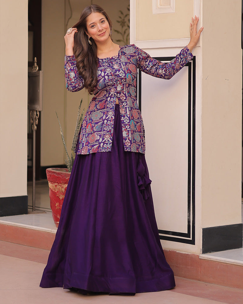 Amazing Purple Designer Indo-Western Lehenga Choli