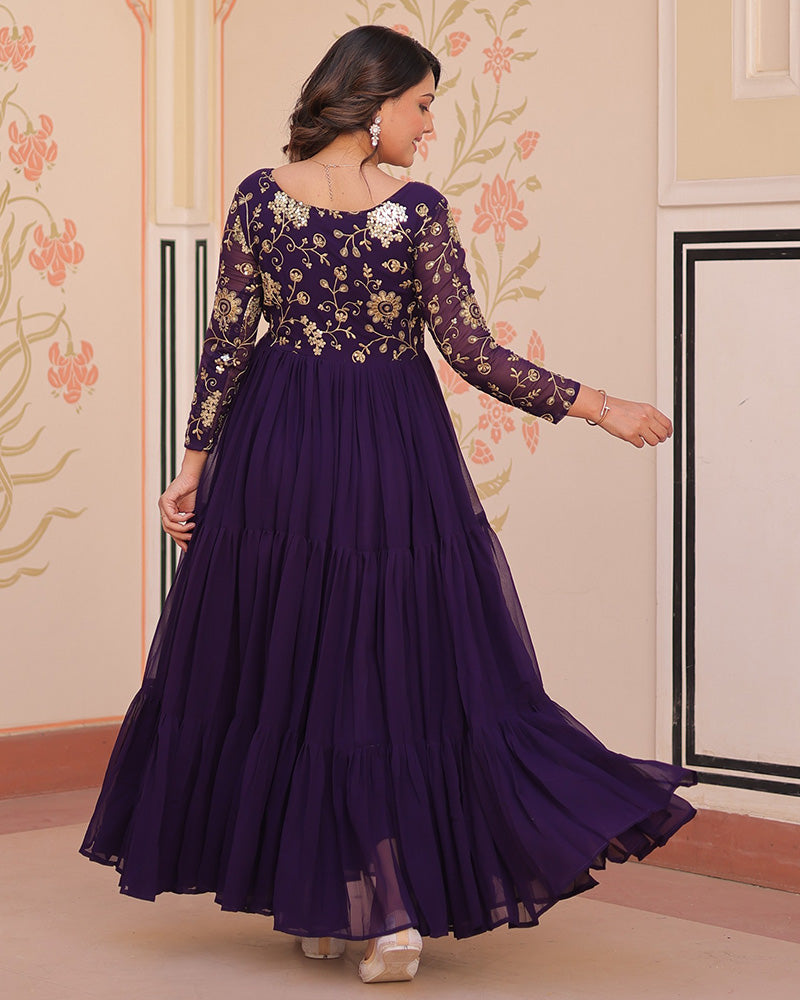 Adoring Purple Zari Embroidery Georgette Function Wear Gown