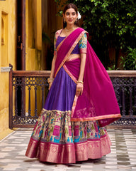 CAPTIVATING PURPLE ZARI WEAVING FESTIVAL WEAR HALF SAREE LEHENGA