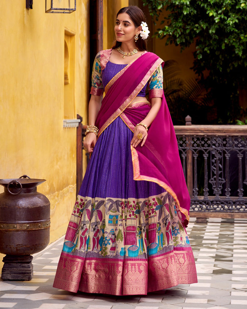 CAPTIVATING PURPLE ZARI WEAVING FESTIVAL WEAR HALF SAREE LEHENGA