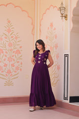 Dazzling Purple Multi Thread Embroidery Georgette Event Wear Gown