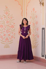 Dazzling Purple Multi Thread Embroidery Georgette Event Wear Gown