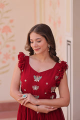 Astounding Red Multi Thread Embroidery Georgette Festive Wear Gown
