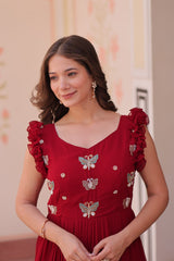 Astounding Red Multi Thread Embroidery Georgette Festive Wear Gown