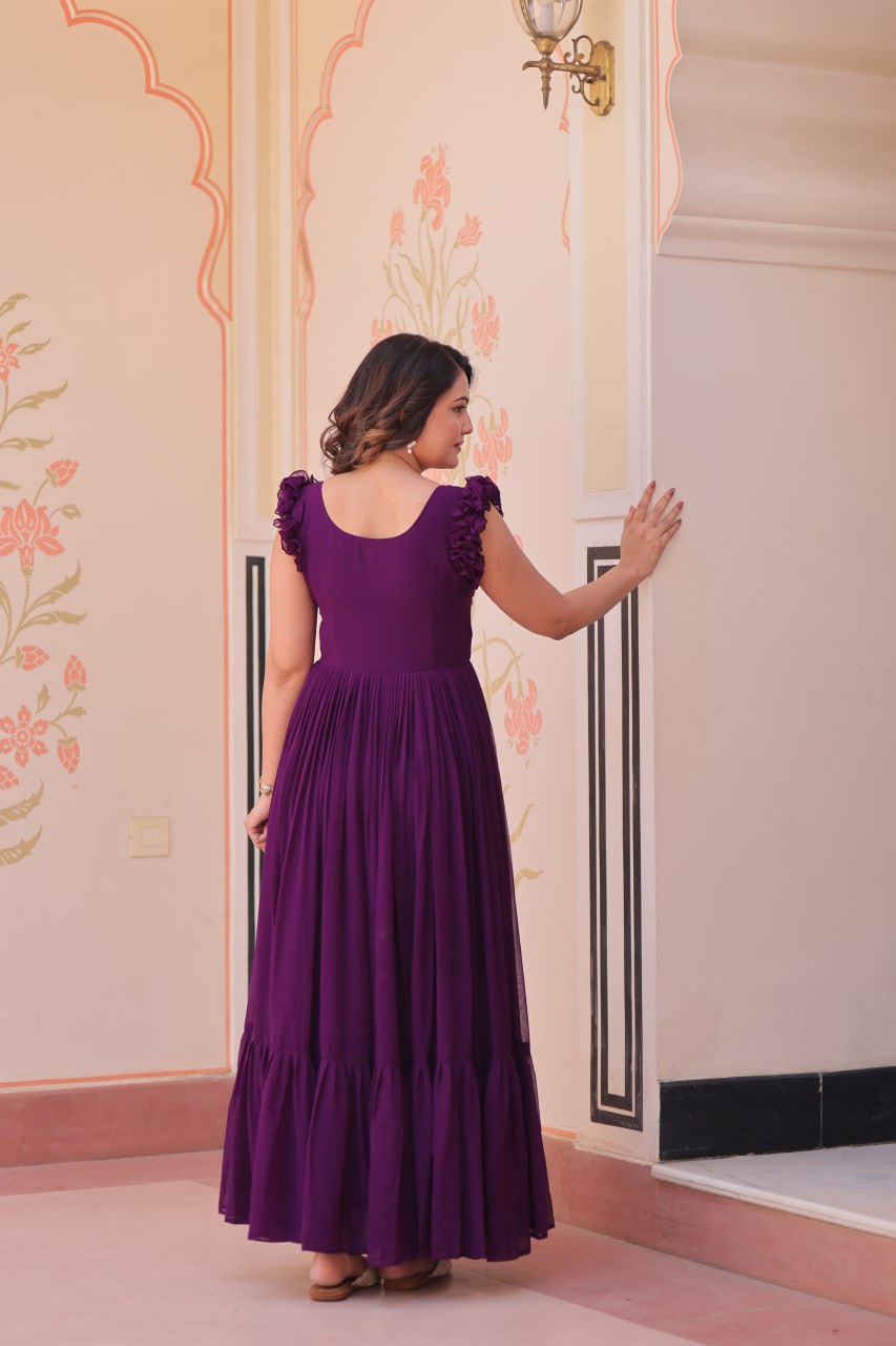 Dazzling Purple Multi Thread Embroidery Georgette Event Wear Gown
