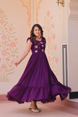 Dazzling Purple Multi Thread Embroidery Georgette Event Wear Gown