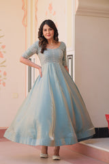 Embroidered Silk Readymade Gown – Festive & Party Wear Elegance