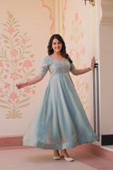 Embroidered Silk Readymade Gown – Festive & Party Wear Elegance