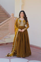 Classic Mehendi Green Embroidered Fendi Anarkali Gown With Dupatta