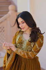 Classic Mehendi Green Embroidered Fendi Anarkali Gown With Dupatta