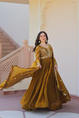 Classic Mehendi Green Embroidered Fendi Anarkali Gown With Dupatta