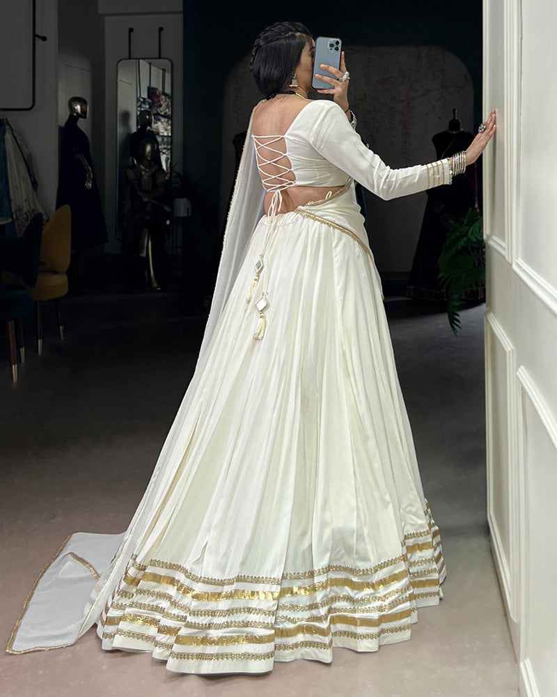 RAVISHING WHITE RAYON GOTA PATTI WORK NAVRATRI WEAR LEHENGA CHOLI