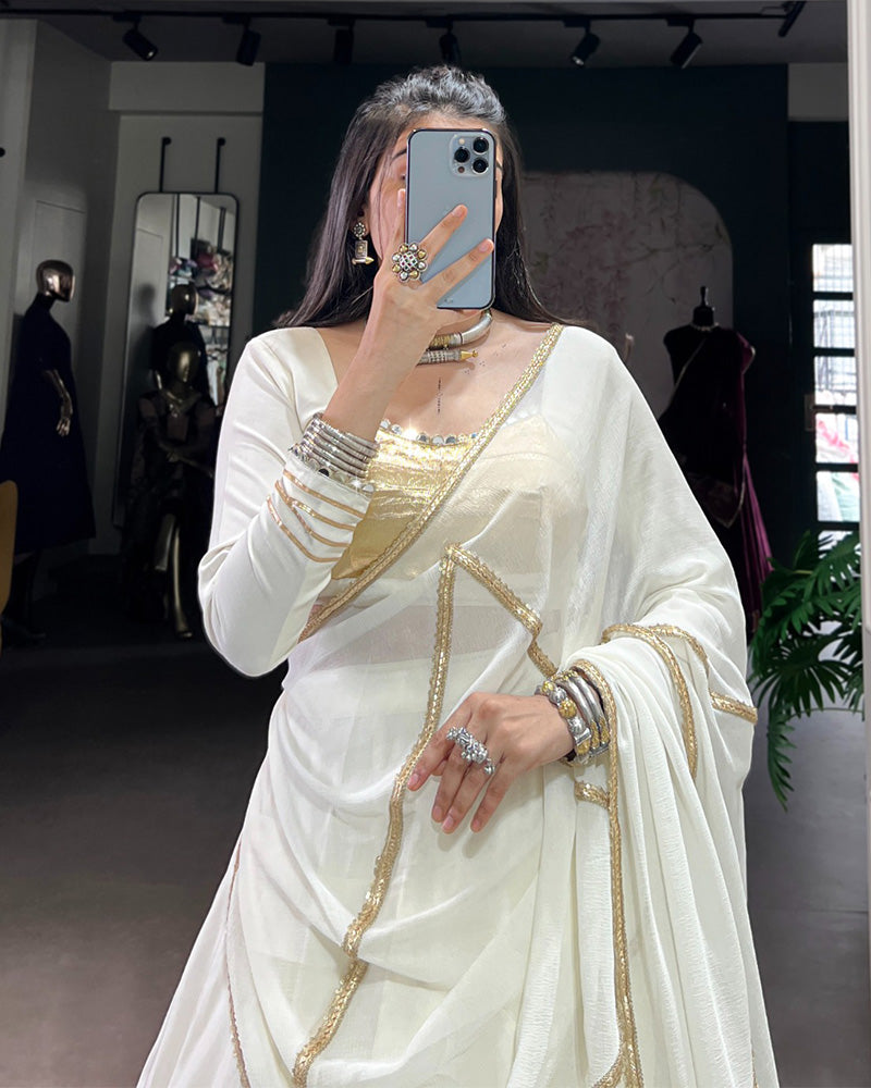 RAVISHING WHITE RAYON GOTA PATTI WORK NAVRATRI WEAR LEHENGA CHOLI