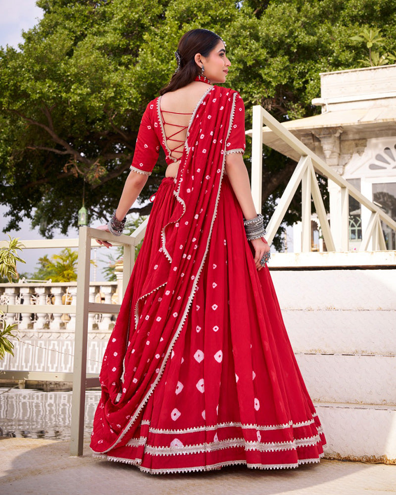 TRADITIONAL BANDHEJ PRINT PURE CHANDERI BEAUTIFUL LEHENGA CHOLI