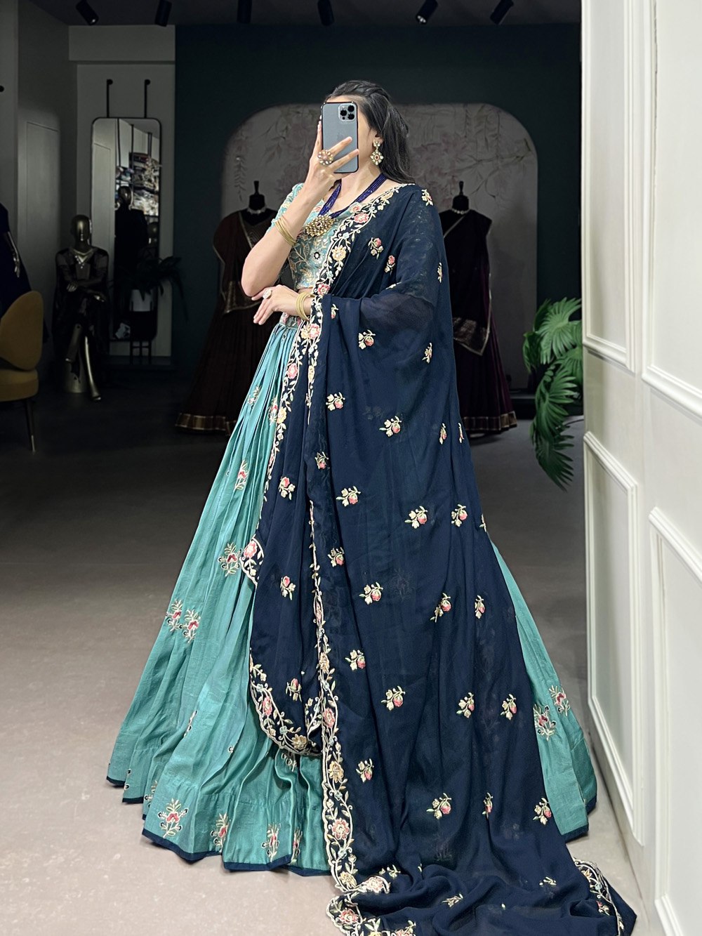 Designer Sky Blue Sequins Tread Embroidered Work Designer Wedding Lehenga Choli