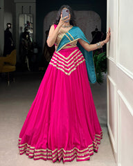 Alluring Pink Cotton Sequins Navratri Wear Lehenga Choli With Dupatta