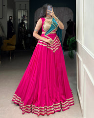 Alluring Pink Cotton Sequins Navratri Wear Lehenga Choli With Dupatta