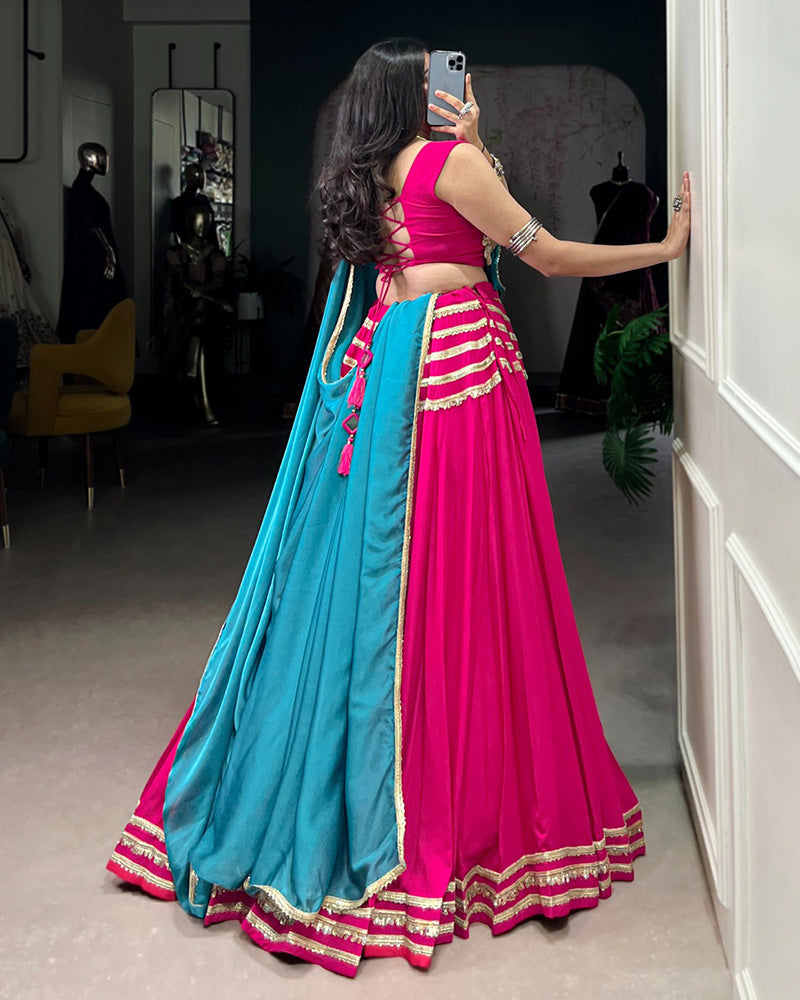 Alluring Pink Cotton Sequins Navratri Wear Lehenga Choli With Dupatta