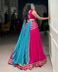 Alluring Pink Cotton Sequins Navratri Wear Lehenga Choli With Dupatta