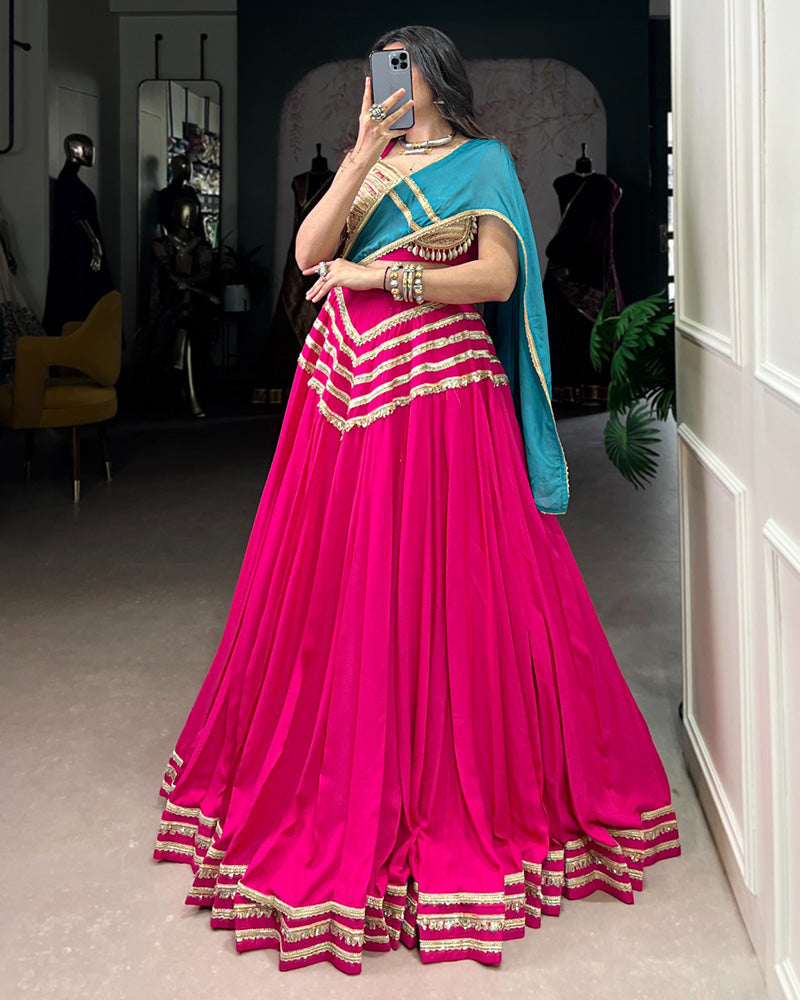 Alluring Pink Cotton Sequins Navratri Wear Lehenga Choli With Dupatta