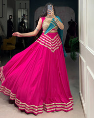 Alluring Pink Cotton Sequins Navratri Wear Lehenga Choli With Dupatta