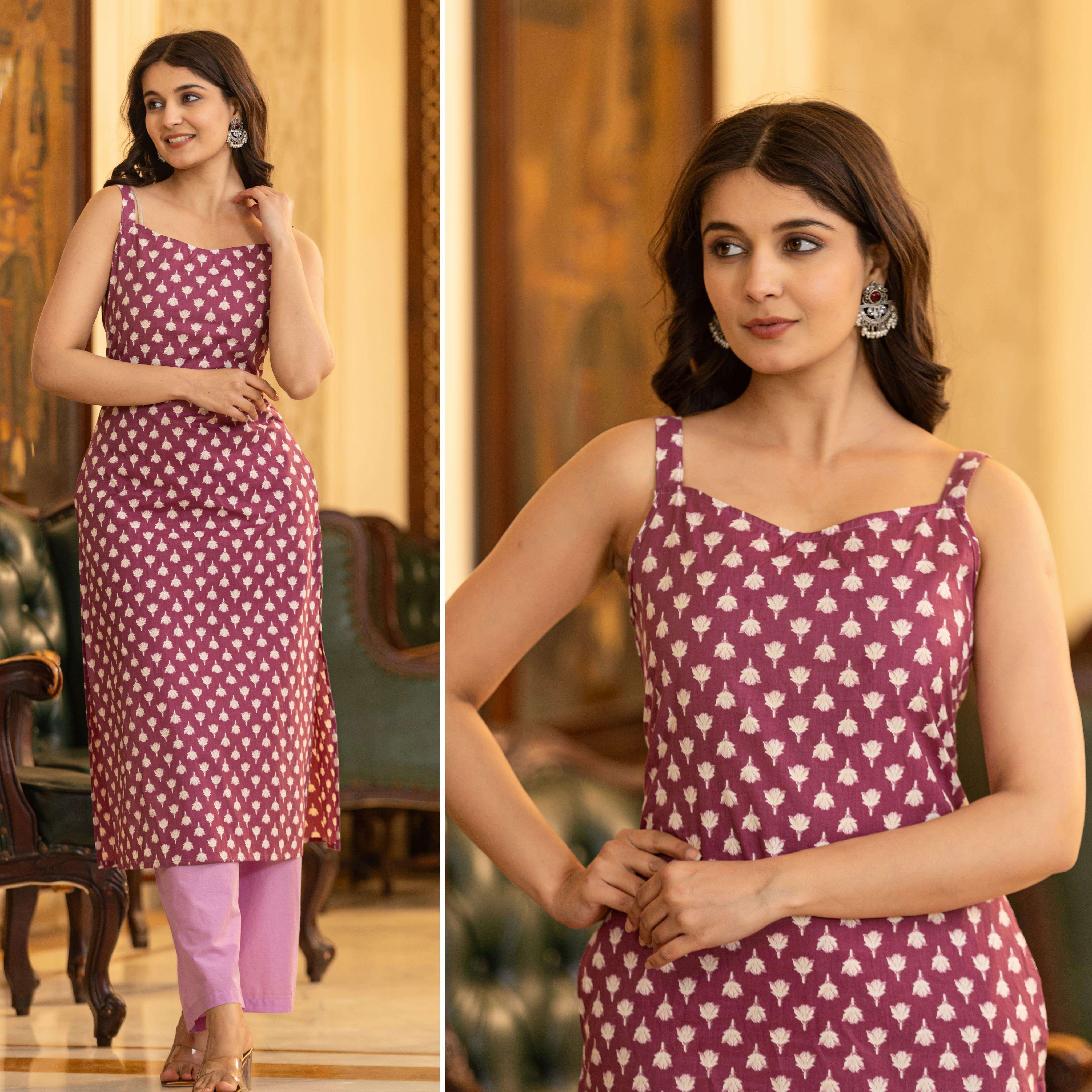 VANII STYLE SLEEVELESS COTTON PRINTED KURTI FOR REGULAR AND OFFICE WEAR