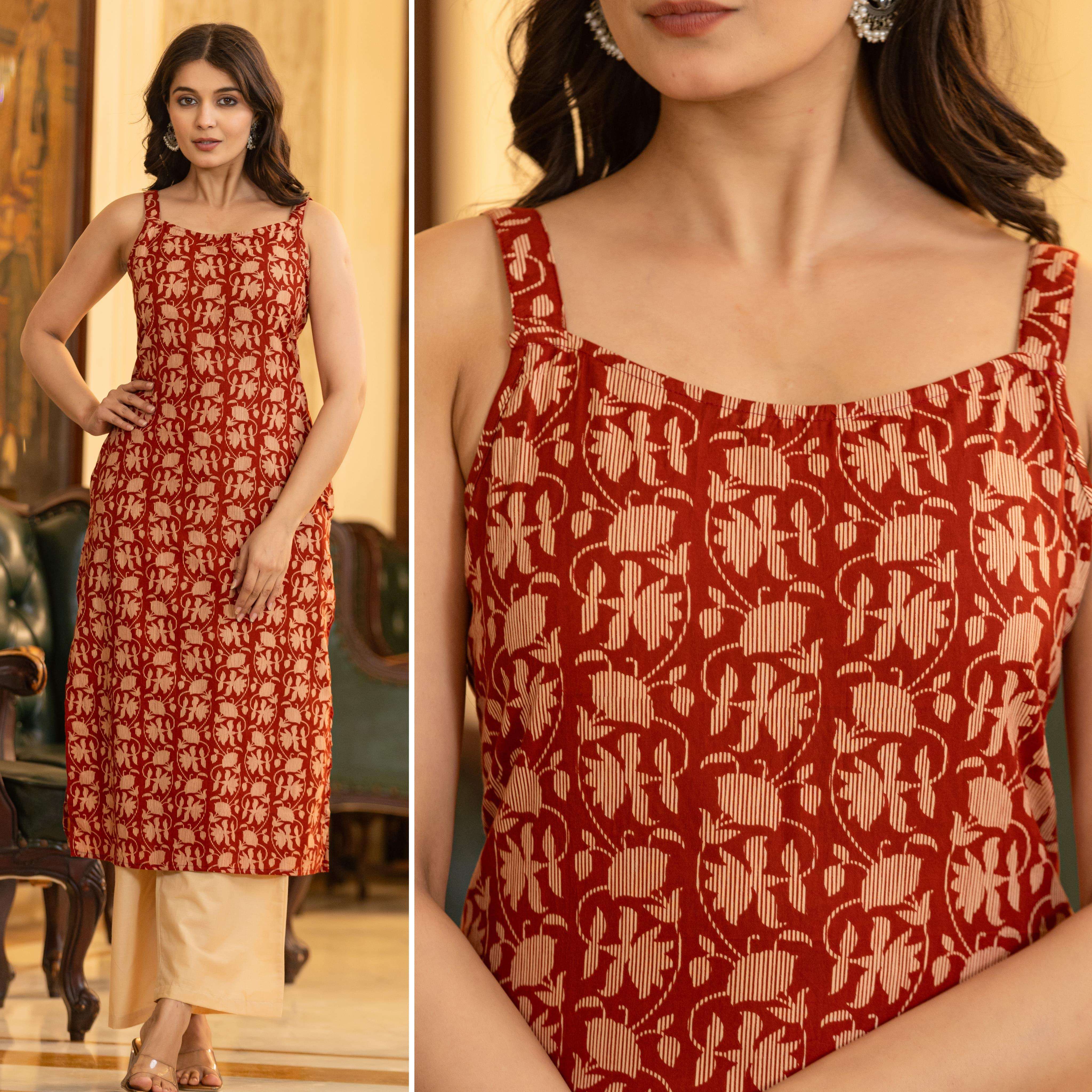 VANII STYLE SLEEVELESS COTTON PRINTED KURTI FOR REGULAR AND OFFICE WEAR