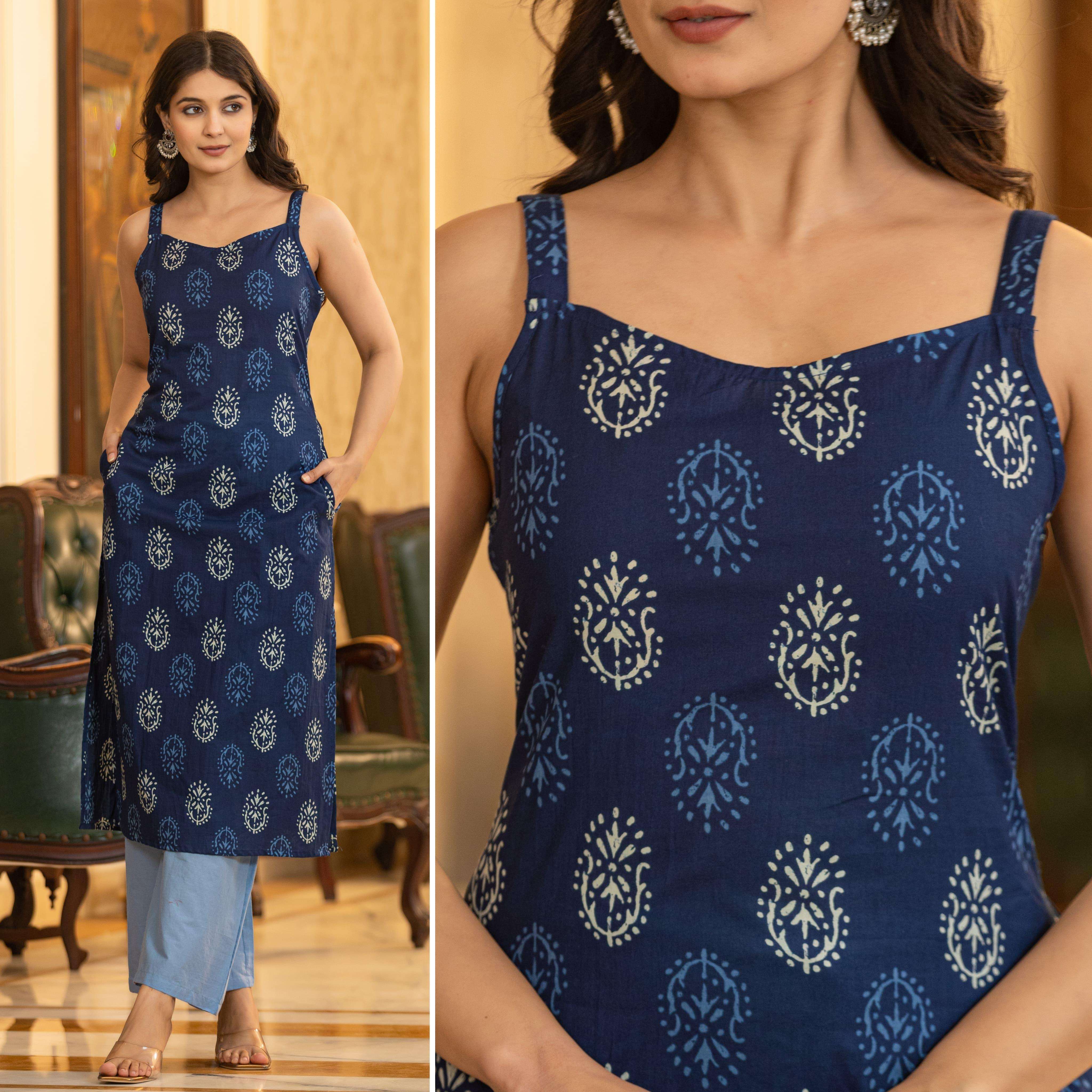 VANII STYLE SLEEVELESS COTTON PRINTED KURTI FOR REGULAR AND OFFICE WEAR