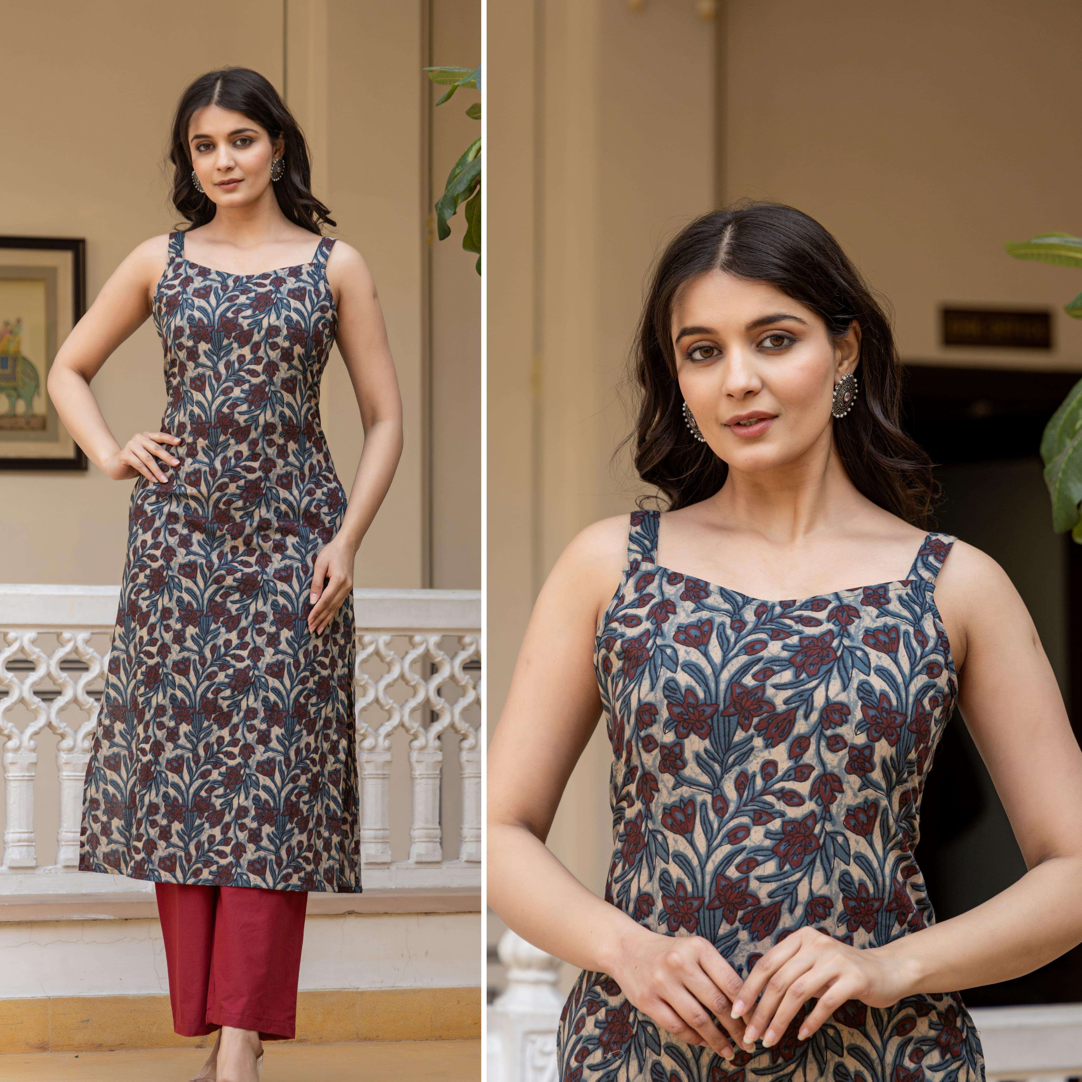 VANII STYLE SLEEVELESS COTTON PRINTED KURTI FOR REGULAR AND OFFICE WEAR
