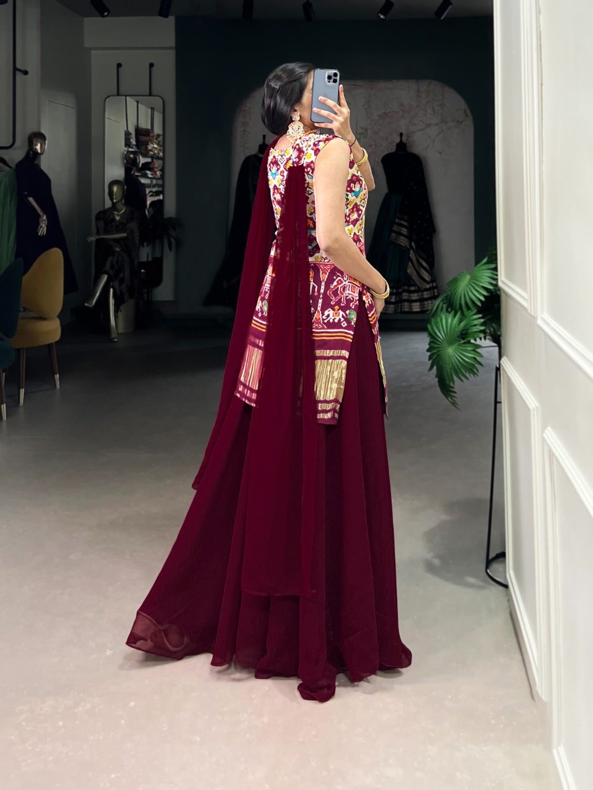 Designer Off White Color Gaji Silk Three Piece Plazzo Suit