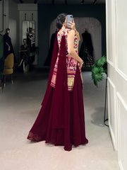 Designer Off White Color Gaji Silk Three Piece Plazzo Suit