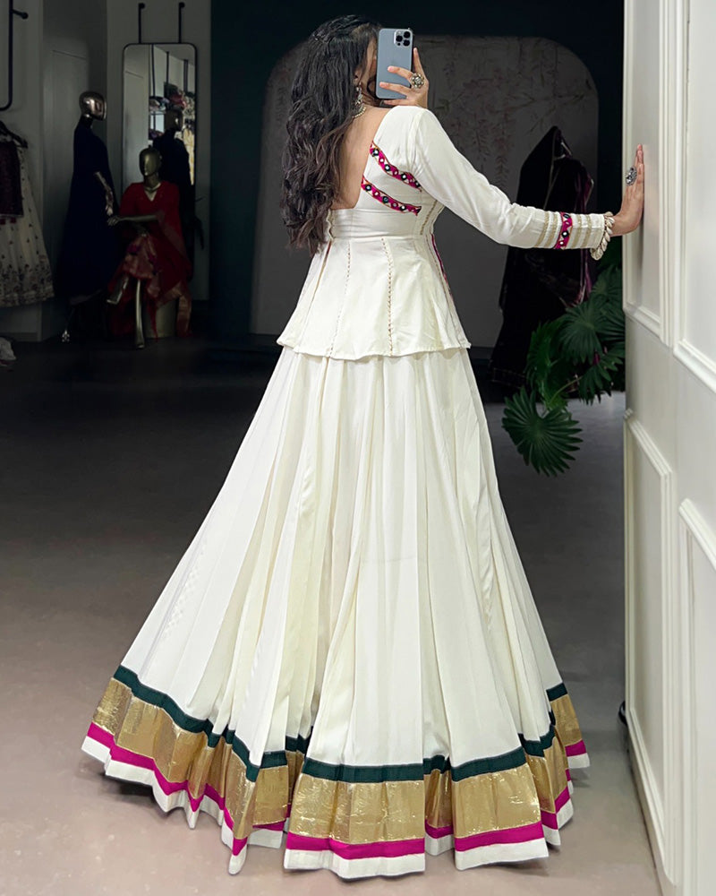 CLASSY WHITE COLOR PURE RAYON EMBOSSED NAVRATRI LEHENGA CHOLI