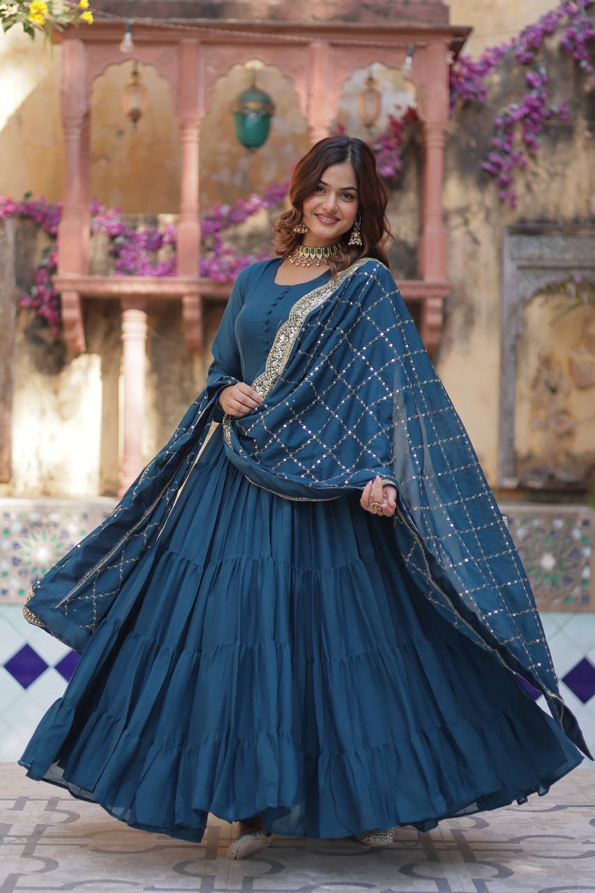 Morpeach Color Star Georgette Gown With Embroidered Dupatta By MITVAL