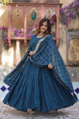 Morpeach Color Star Georgette Gown With Embroidered Dupatta By MITVAL