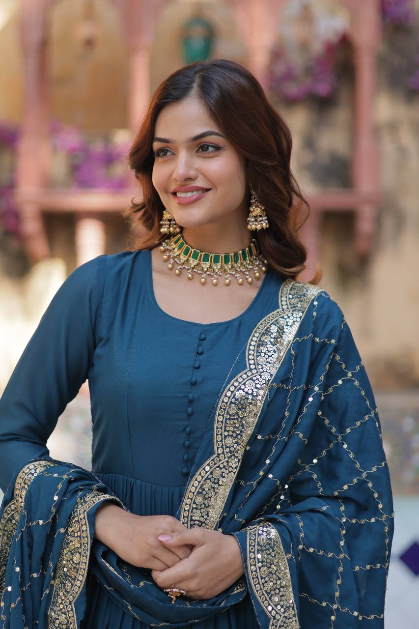 Morpeach Color Star Georgette Gown With Embroidered Dupatta By MITVAL