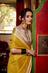 Designer Yellow Color Weightless Jacquard Chex Saree Women's Wear