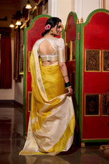 Designer Yellow Color Weightless Jacquard Chex Saree Women's Wear