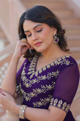 Pretty Purple Georgette Beads Work Festival Wear Gown