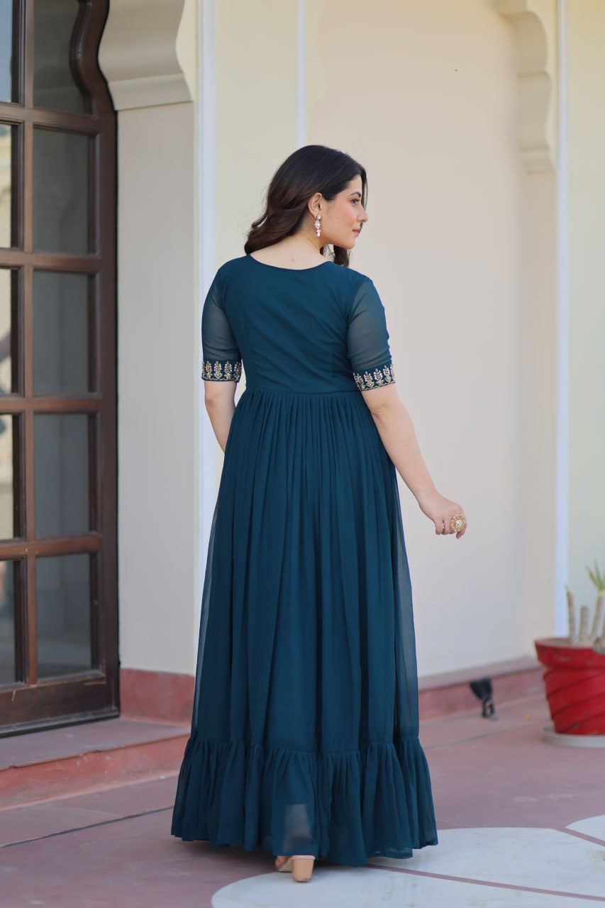 Precious Rama Blue Georgette Embroidered Traditional Gown